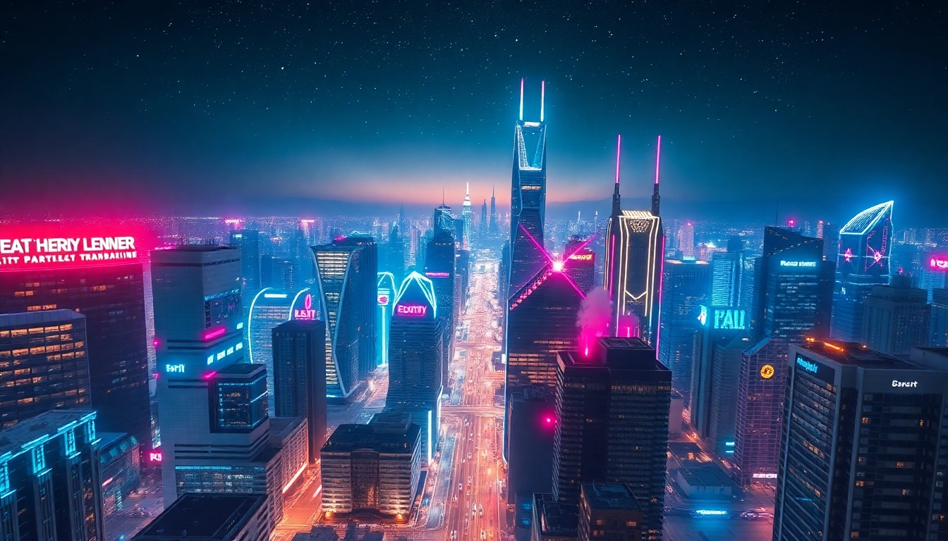 Showcase technology enhancing a futuristic city environment with glowing lights and innovative structures.