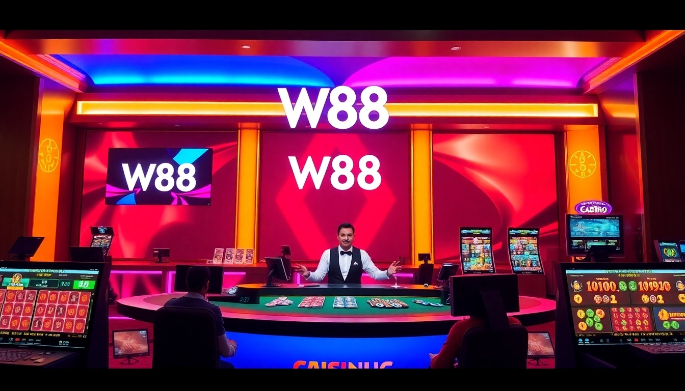 W88 online casino platform showcasing live dealer and vibrant gaming environment for immersive betting experience