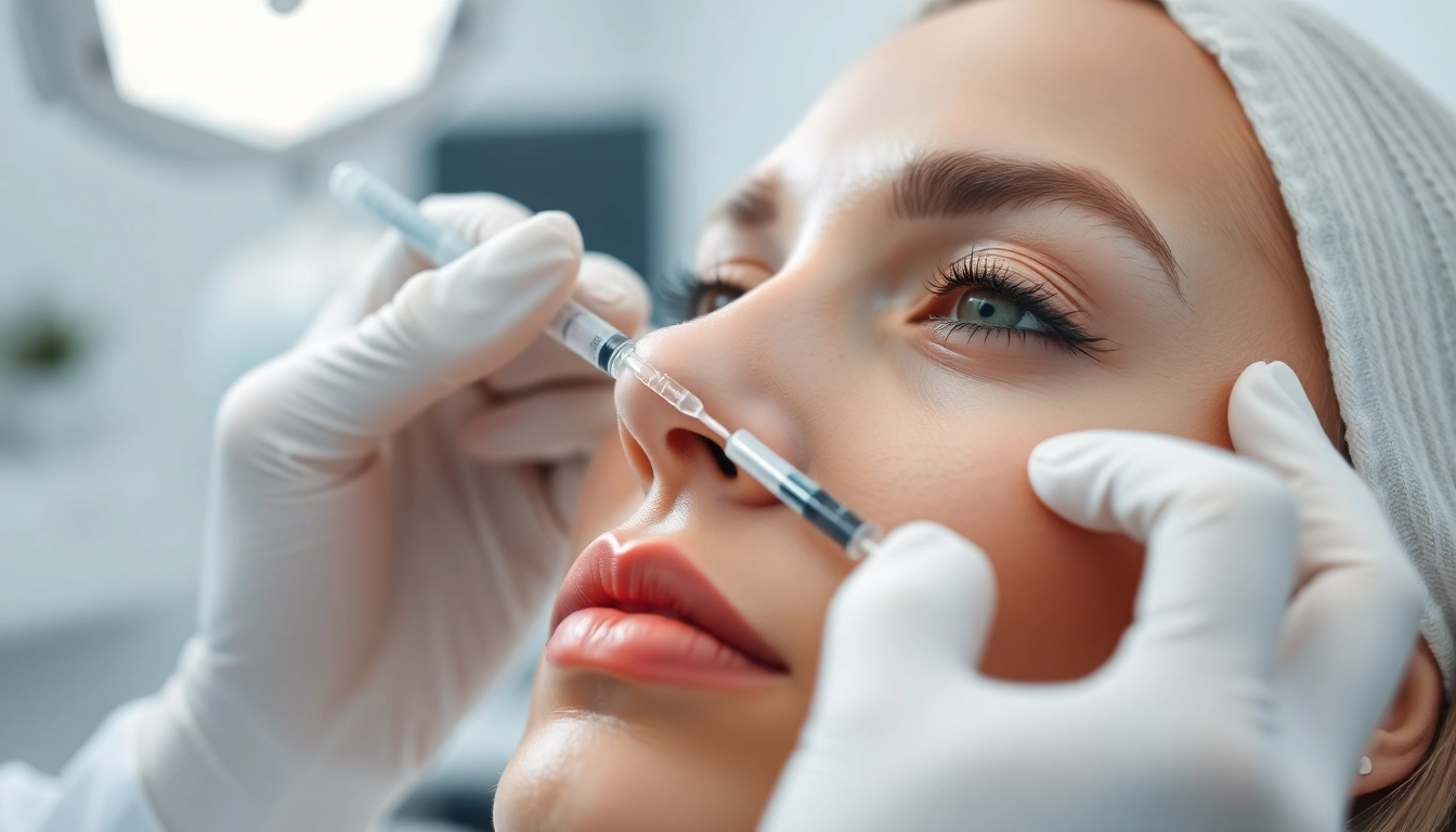 Administering a Botox Behandlung injection to enhance facial aesthetics in a clinical environment.