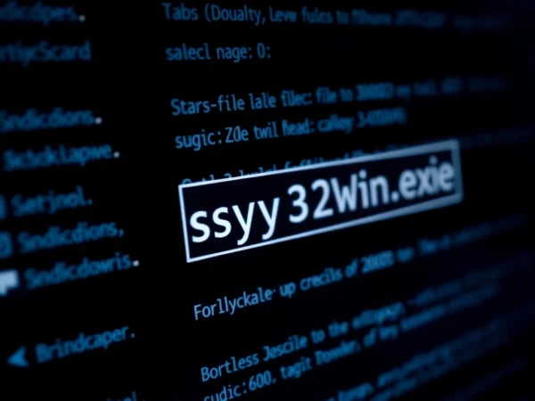 Analyzing sys32win.exe on Windows system for potential spyware threats on https://sys32win.com/; cybersecurity expert inspecting suspicious files.