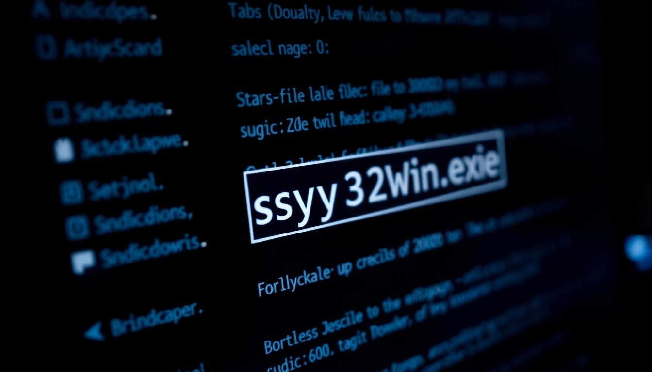 Analyzing sys32win.exe on Windows system for potential spyware threats on https://sys32win.com/; cybersecurity expert inspecting suspicious files.