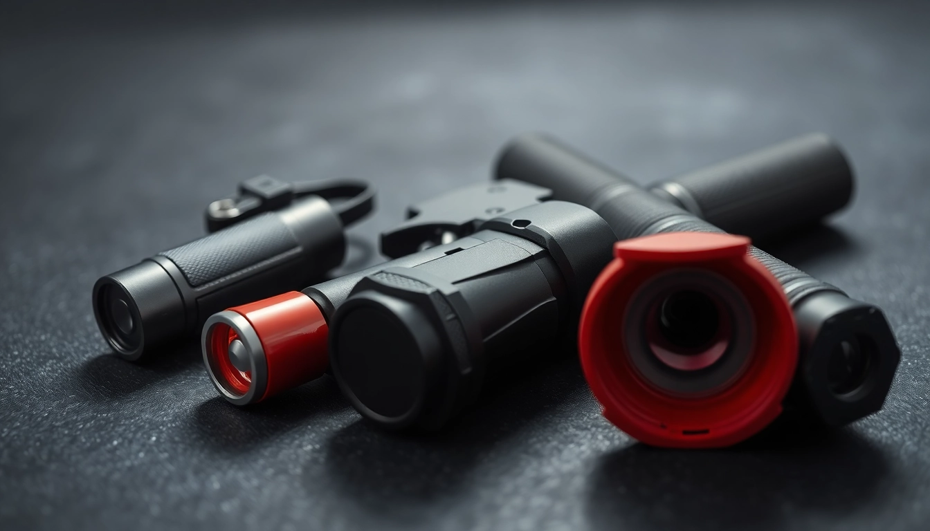 Self-Defense Weapons such as stun guns and pepper spray in action for personal safety and protection.