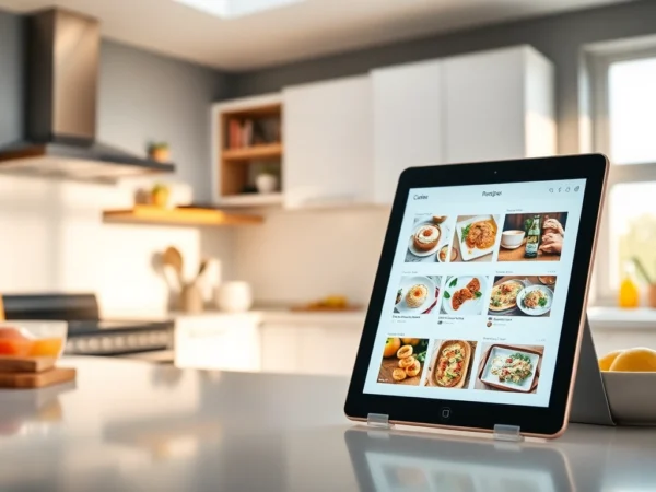 Guide on the best way to store recipes digitally featuring a user-friendly app on a tablet in a modern kitchen setup.