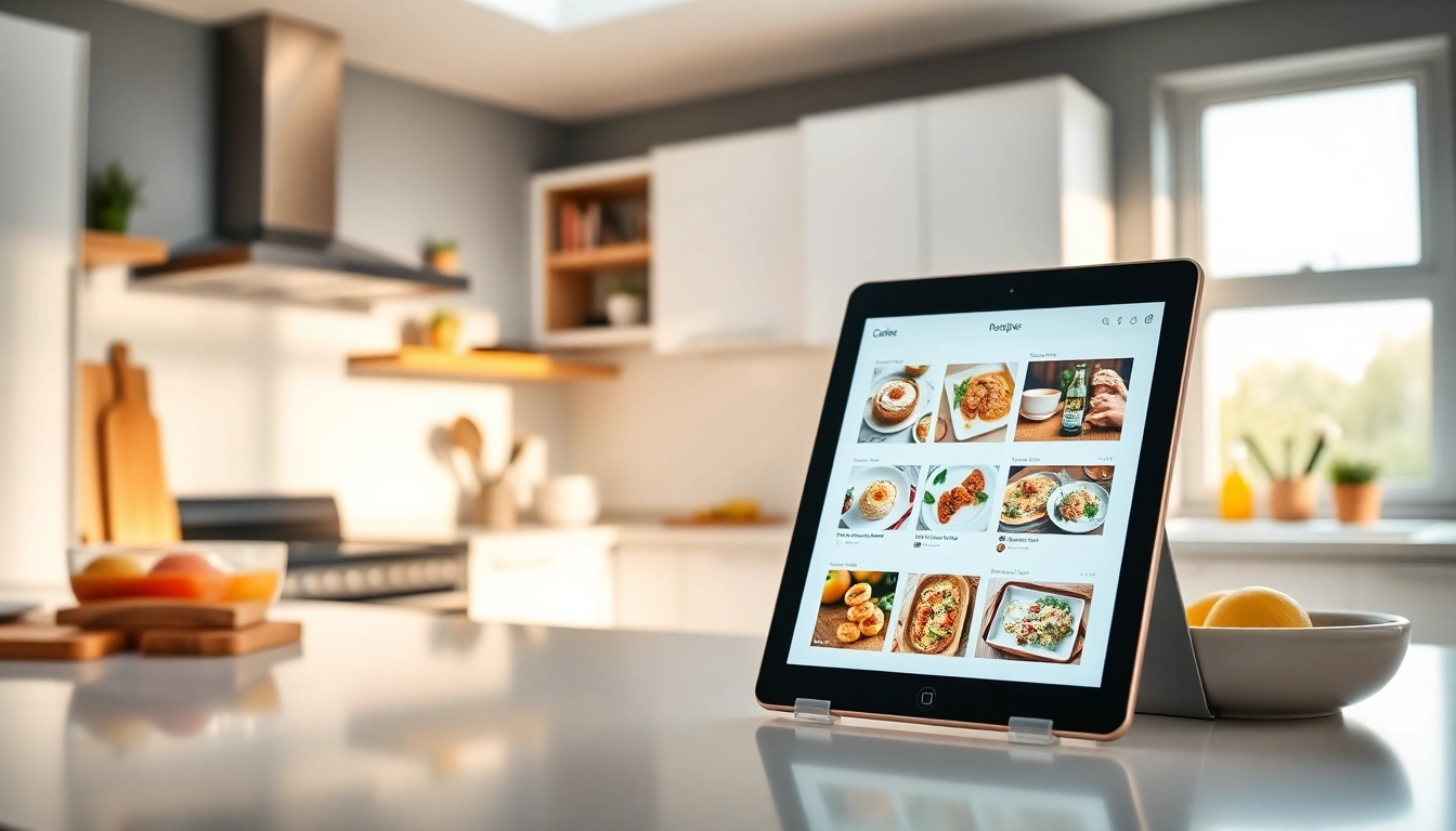 Guide on the best way to store recipes digitally featuring a user-friendly app on a tablet in a modern kitchen setup.