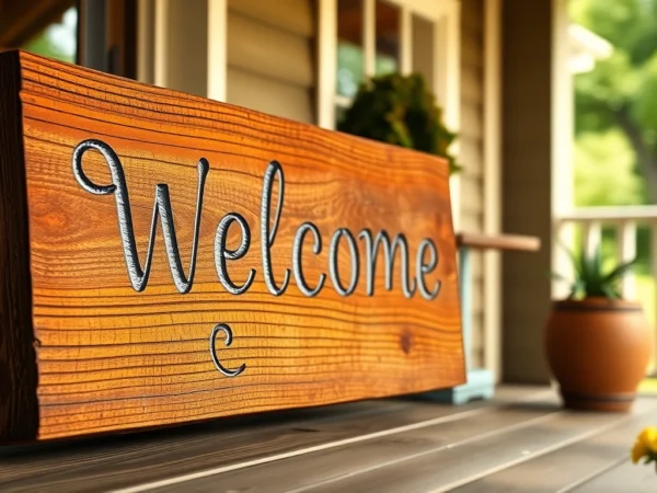 Charming outdoor welcome signs for front porch with rustic wood designs and welcoming messages, ideal for inviting guests.