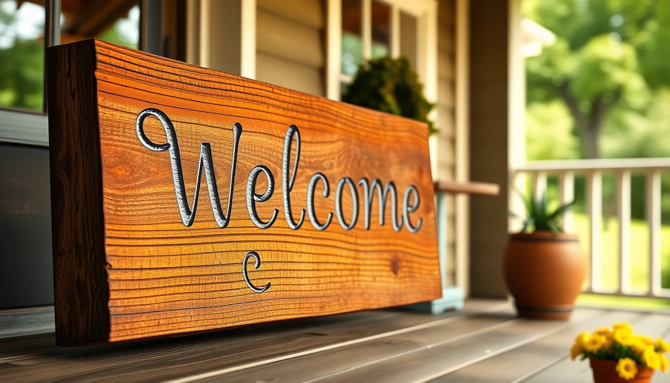 Charming outdoor welcome signs for front porch with rustic wood designs and welcoming messages, ideal for inviting guests.