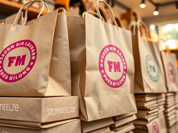 Durable torebki papierowe Lublin in vibrant designs, perfect for retail and catering, showcasing quality and eco-friendliness.