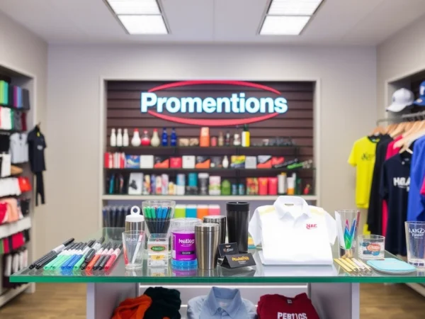 A variety of high-quality promotional products in Louisville displayed attractively for branding and marketing purposes, including pens, drinkware, and apparel.