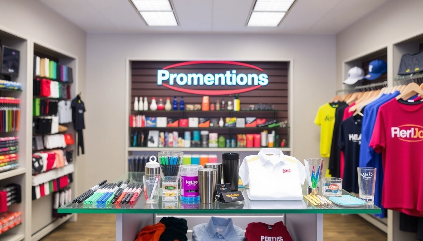 A variety of high-quality promotional products in Louisville displayed attractively for branding and marketing purposes, including pens, drinkware, and apparel.
