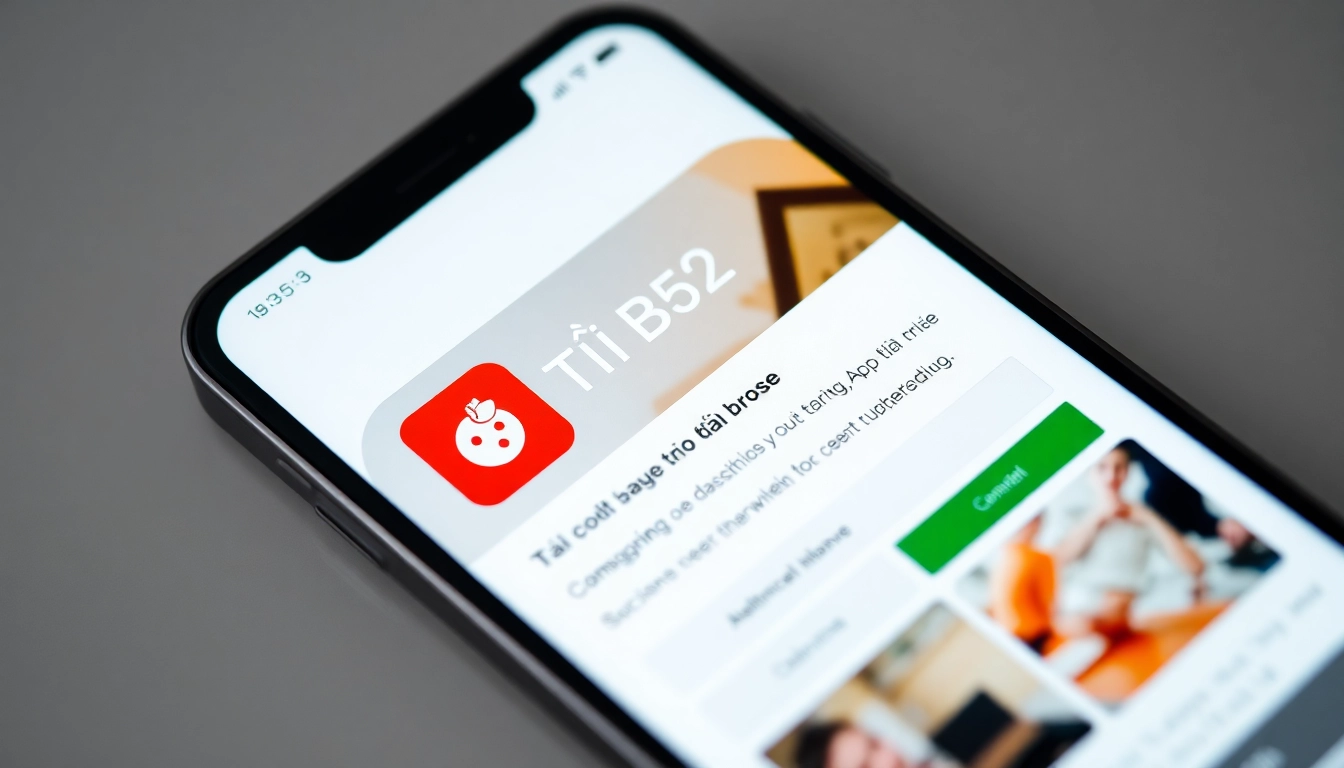 Tải b52 app download interface on a smartphone, easy installation and user-friendly design, engaging visuals