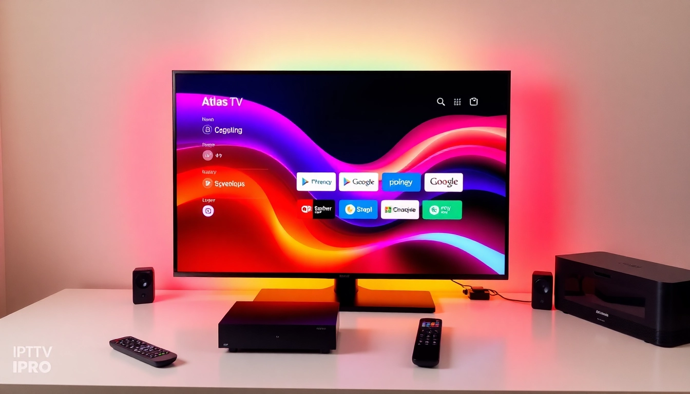 Stream high-quality atlas pro iptv on a modern smart TV with vibrant interface and remote control, showcasing a premium viewing experience.