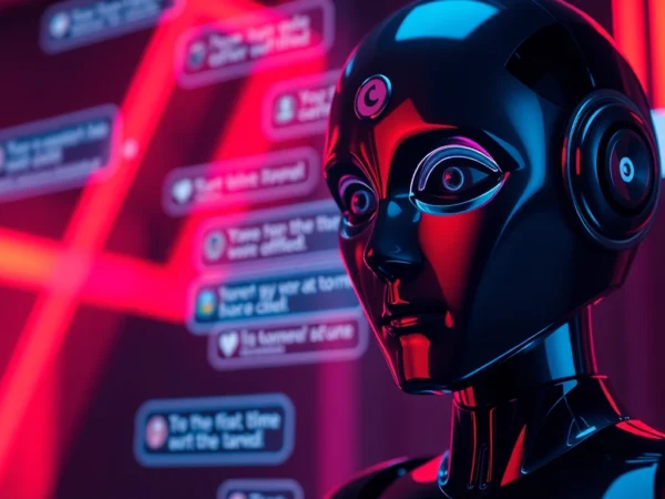 Engaging scene of a NSFW AI chat interaction showcasing a provocative AI interface, emphasizing unfiltered conversations in a sleek digital environment for screen readers.