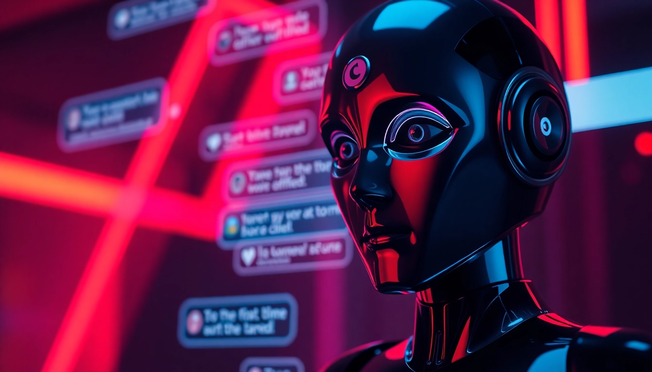 Engaging scene of a NSFW AI chat interaction showcasing a provocative AI interface, emphasizing unfiltered conversations in a sleek digital environment for screen readers.