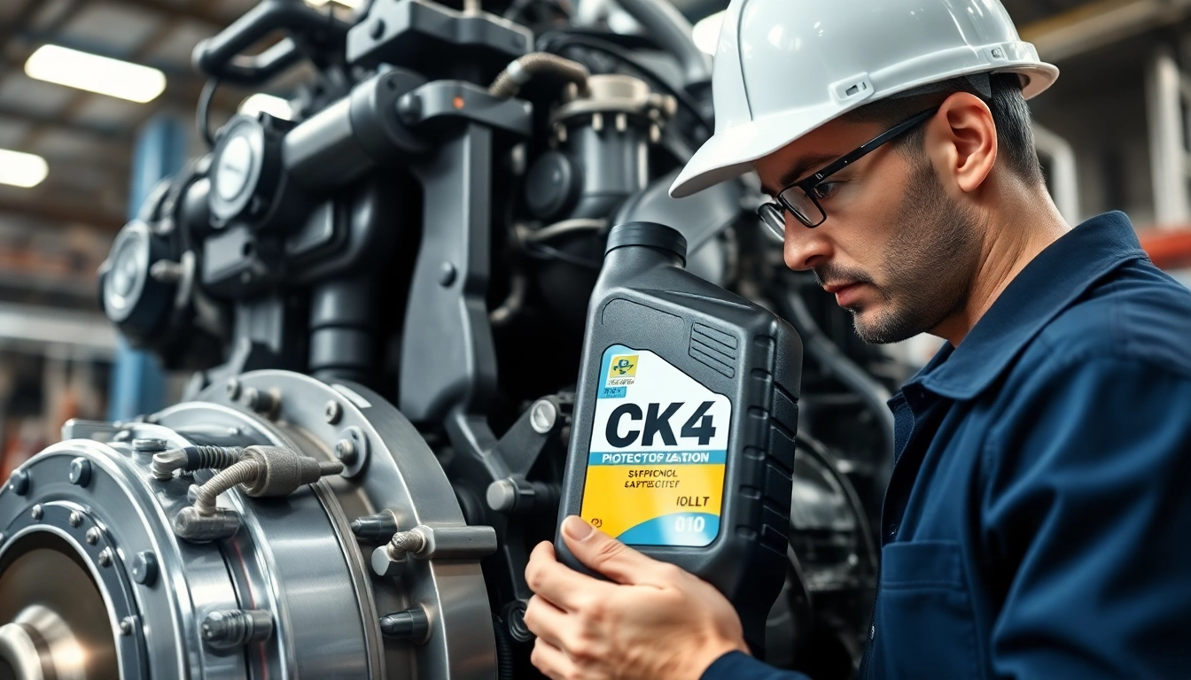 CK4 Official engine oil being poured into a heavy-duty diesel engine, highlighting durability and performance for commercial vehicles.