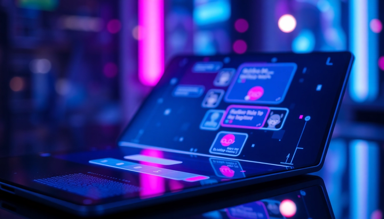 Futuristic AI chatbot interface with glowing holographic elements and digital textures.