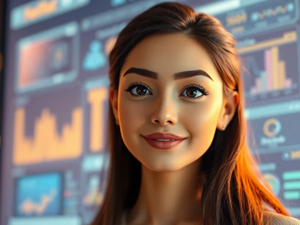 AI girlfriend engaging in a friendly chat on a sleek digital device, emphasizing personalized connection.