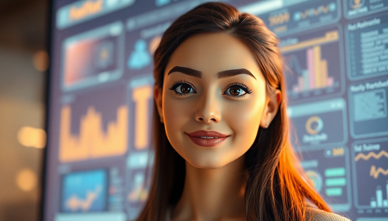AI girlfriend engaging in a friendly chat on a sleek digital device, emphasizing personalized connection.