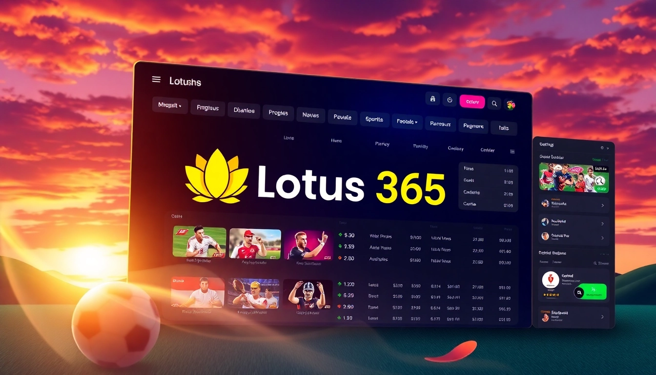 Lotus365 online betting platform showcases an engaging interface with sports icons and vibrant colors, emphasizing trust and activity for users in India.