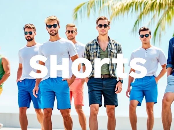 Men's Shorts in stylish casual and athletic designs worn by active models on outdoor setting, emphasizing comfort and trendy style.