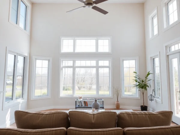 Upgrading a home with energy-efficient Replacement Windows Near Me in a sunlit living room.