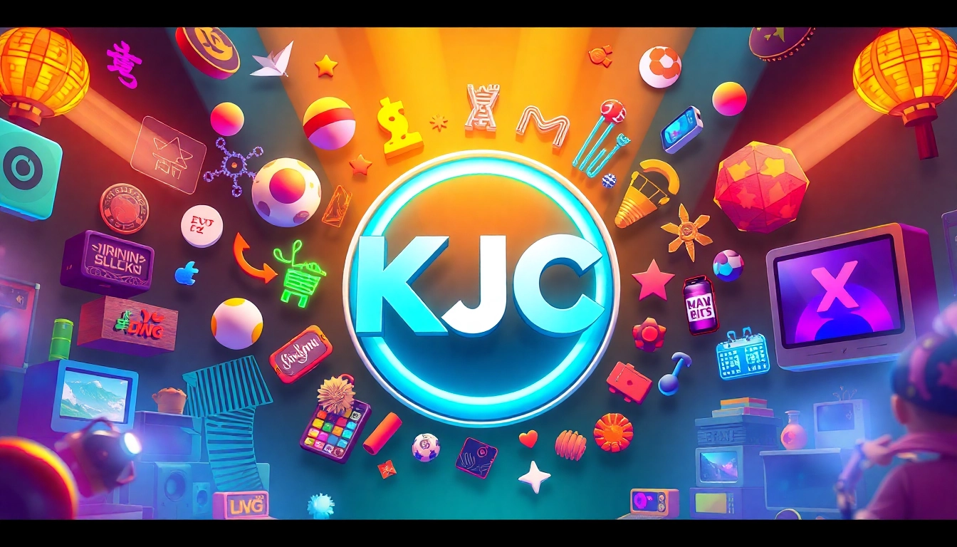 KJC branding visual with dynamic Asian entertainment elements, highlighting a reputable global