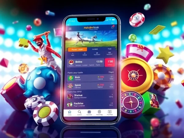 Mahadev Book interface on mobile device with sports betting and casino options, highlighting secure online gambling.
