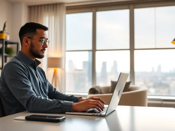 Freelance full remote worker collaborating virtually from a modern home office setup