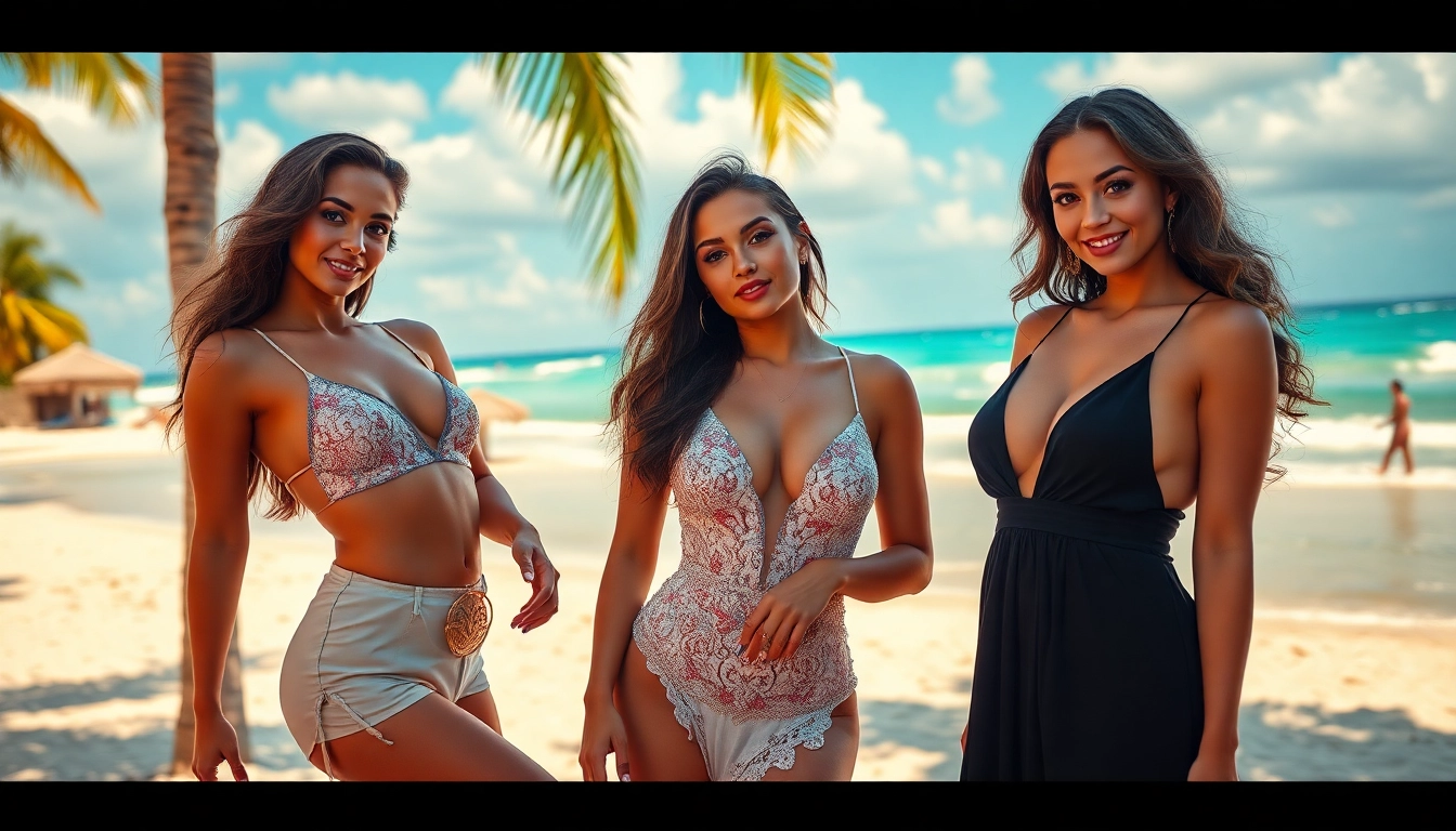 Professional Dominican escorts enjoying a beachside setting, portraying elegance and