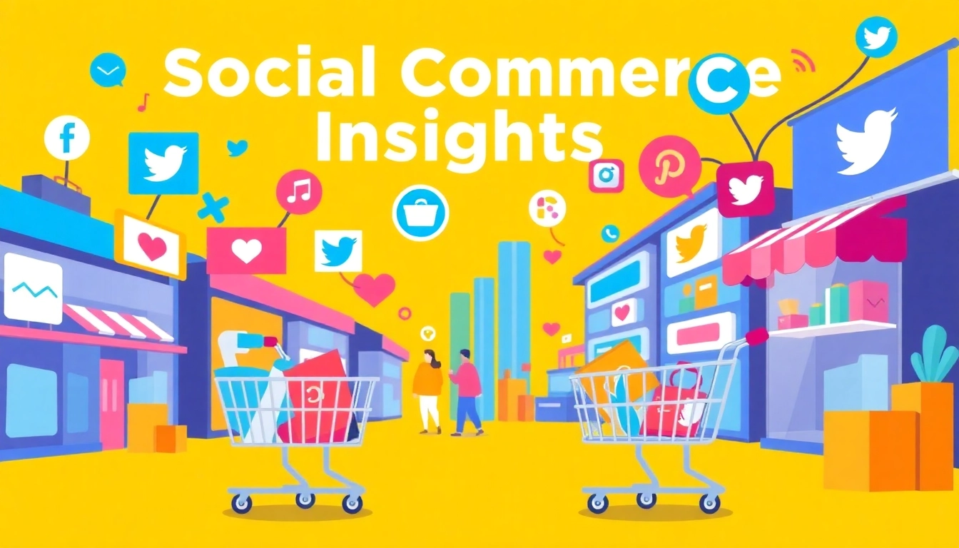 Graphs and social media icons illustrating Social Commerce Insights for effective online