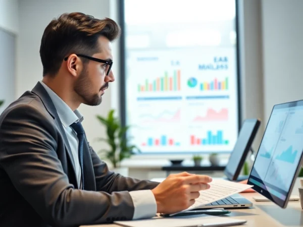 Comprehensive Guide To Financial Management with a professional analyzing charts and digital
