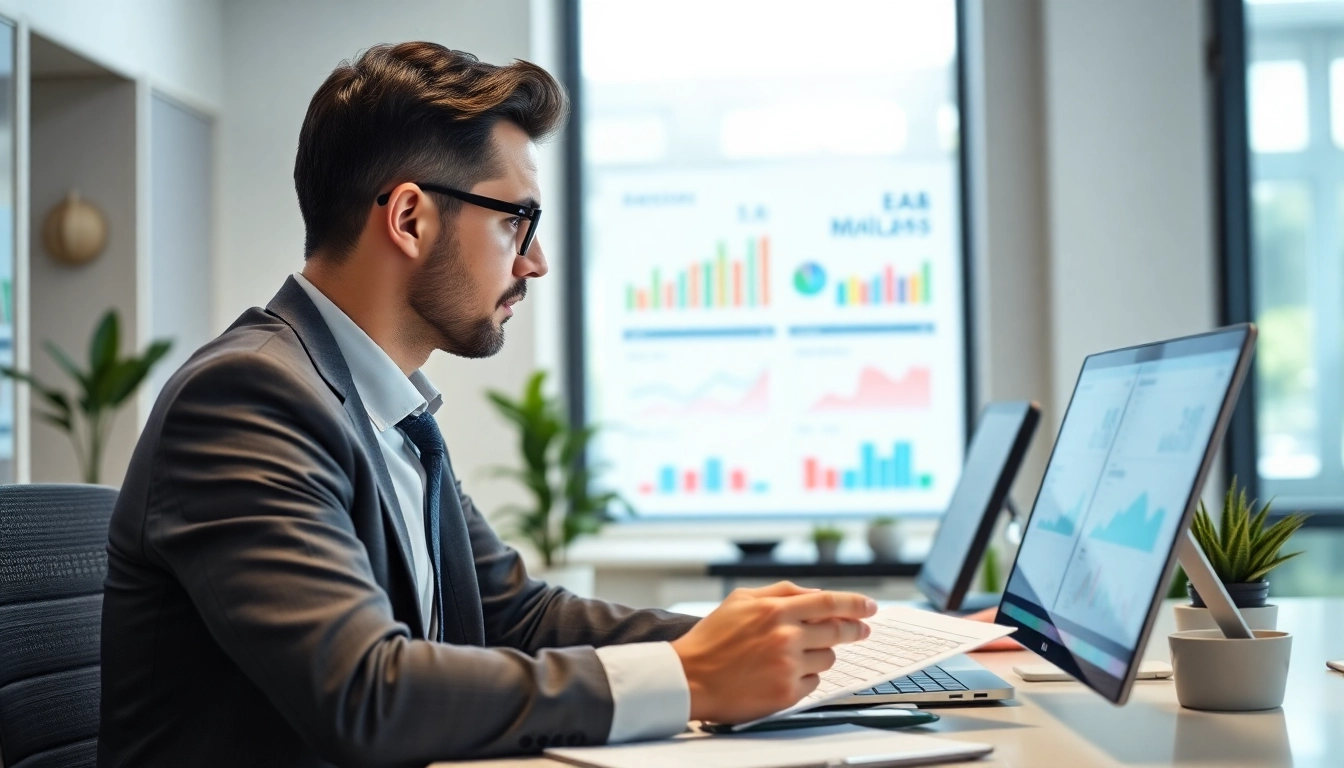Comprehensive Guide To Financial Management with a professional analyzing charts and digital