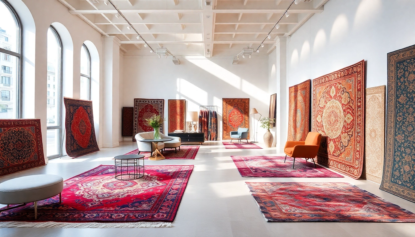 Stylish Tappeti a Milano showroom showcasing a variety of Persian and modern rugs for home decor.