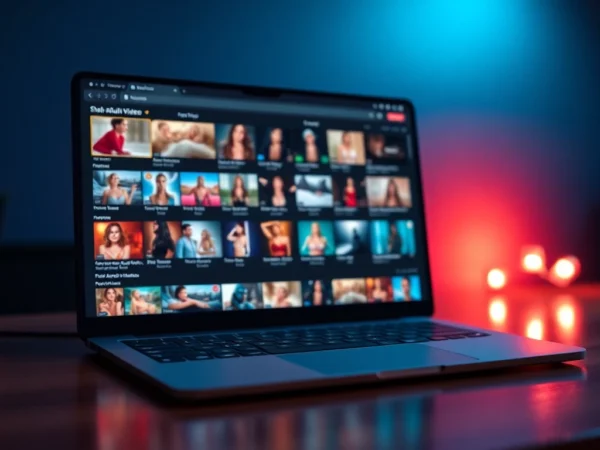 A computer screen displaying a colorful adult video website with thumbnails and interface elements.