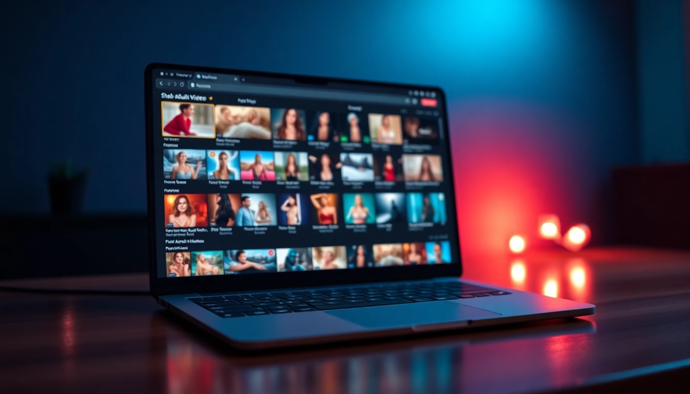 A computer screen displaying a colorful adult video website with thumbnails and interface elements.