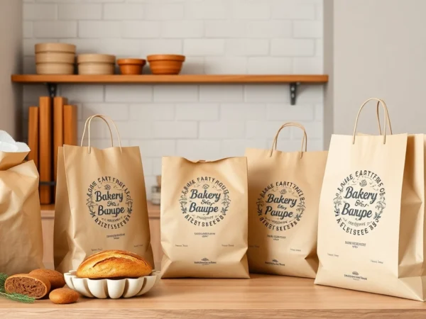High-quality torba papierowa in eco-friendly bakery packaging being filled by a skilled worker