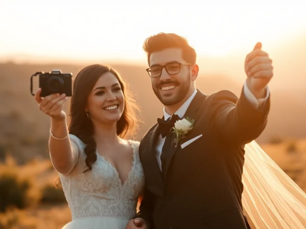 Professional eskuvoi fotozas captures joyful couple during outdoor wedding photoshoot in