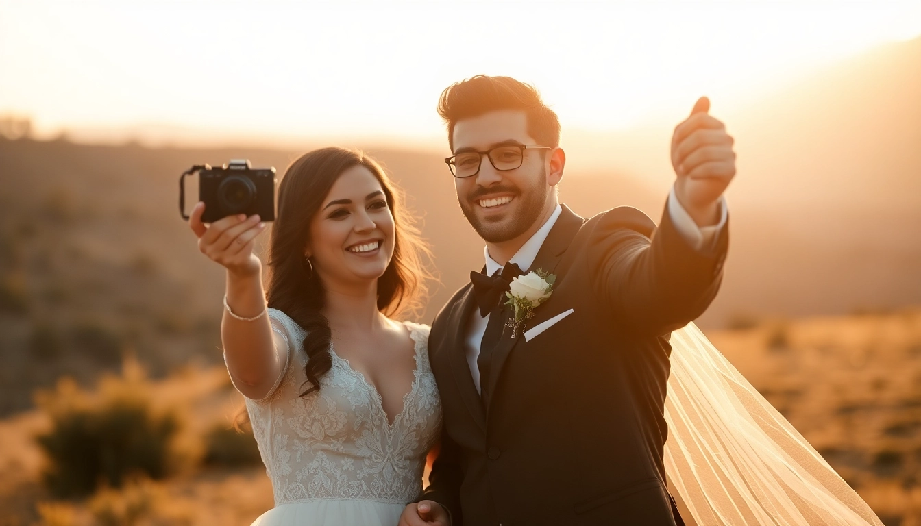 Professional eskuvoi fotozas captures joyful couple during outdoor wedding photoshoot in