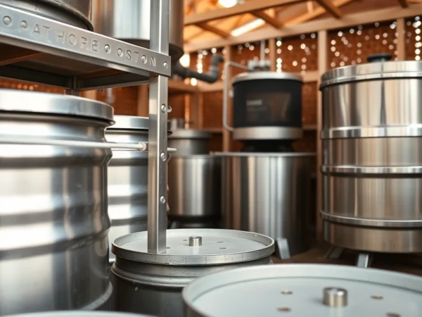 Material y maquinaria para apicultura showcasing stainless drip support, food-grade drums, and