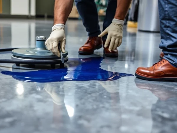Professional applying high-quality epoxy resinng Birmingham coating on concrete floor for