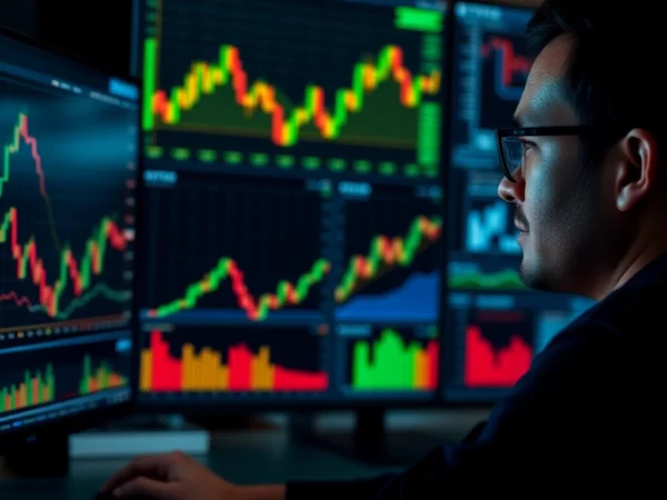 Trading view platform displaying live market charts on a trader's computer screen for market
