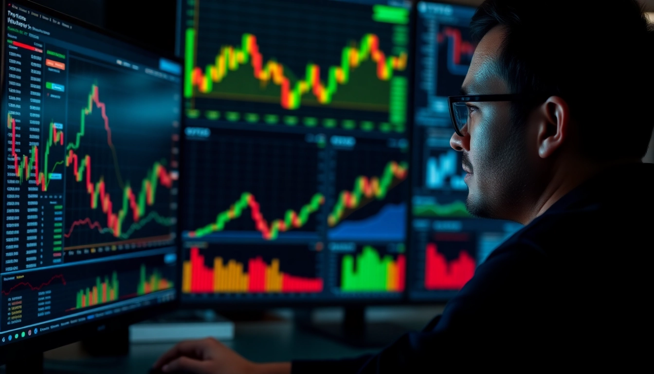 Trading view platform displaying live market charts on a trader's computer screen for market
